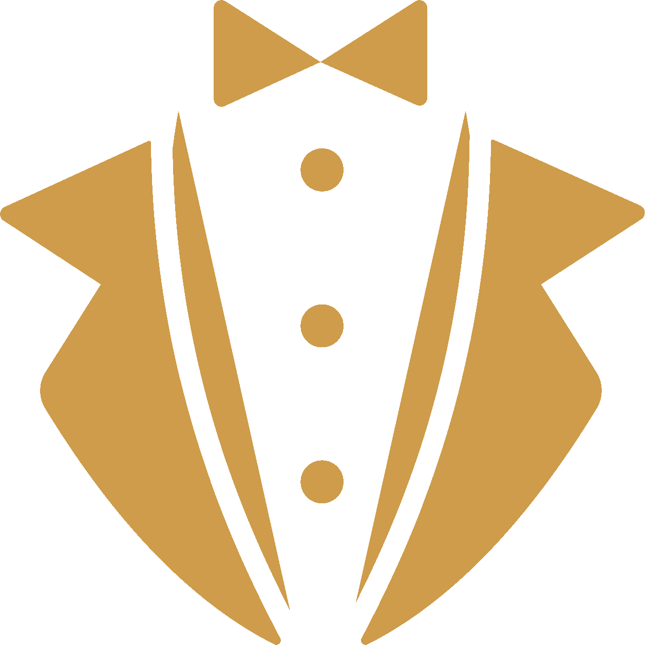 GIF cycling through three minimalistic icons; a suit and bow tie, a suit and necktie, and a bandana.