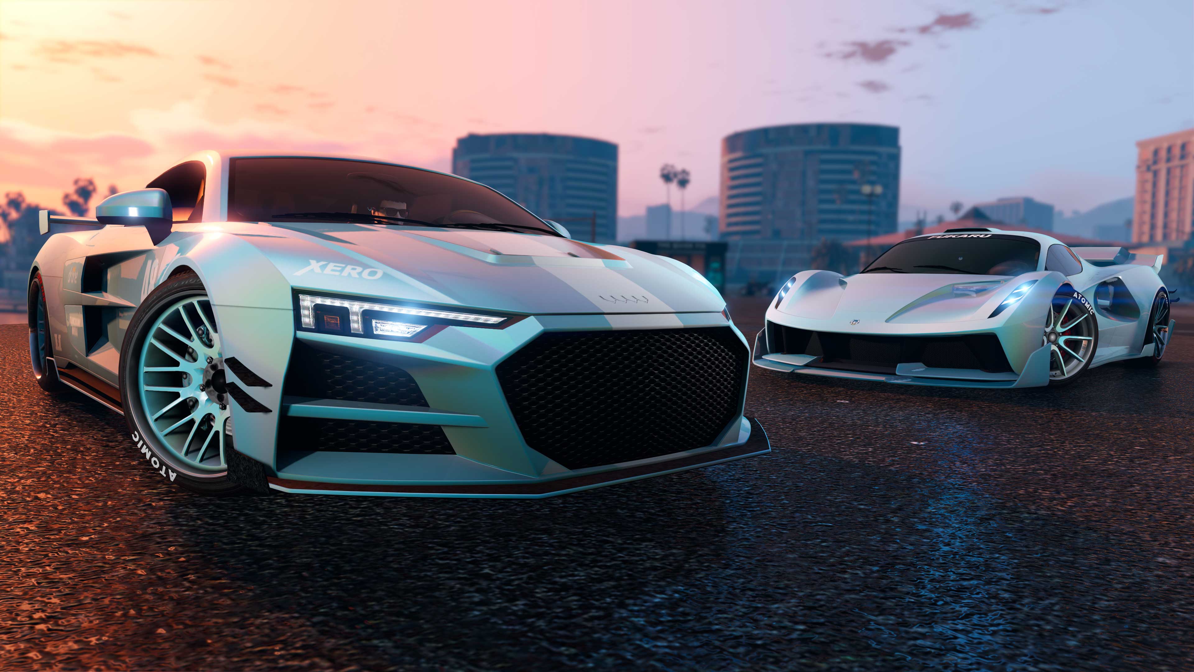Two cars with the Light Blue Pearl Chameleon Paint and Chameleon Wheel Paint. 