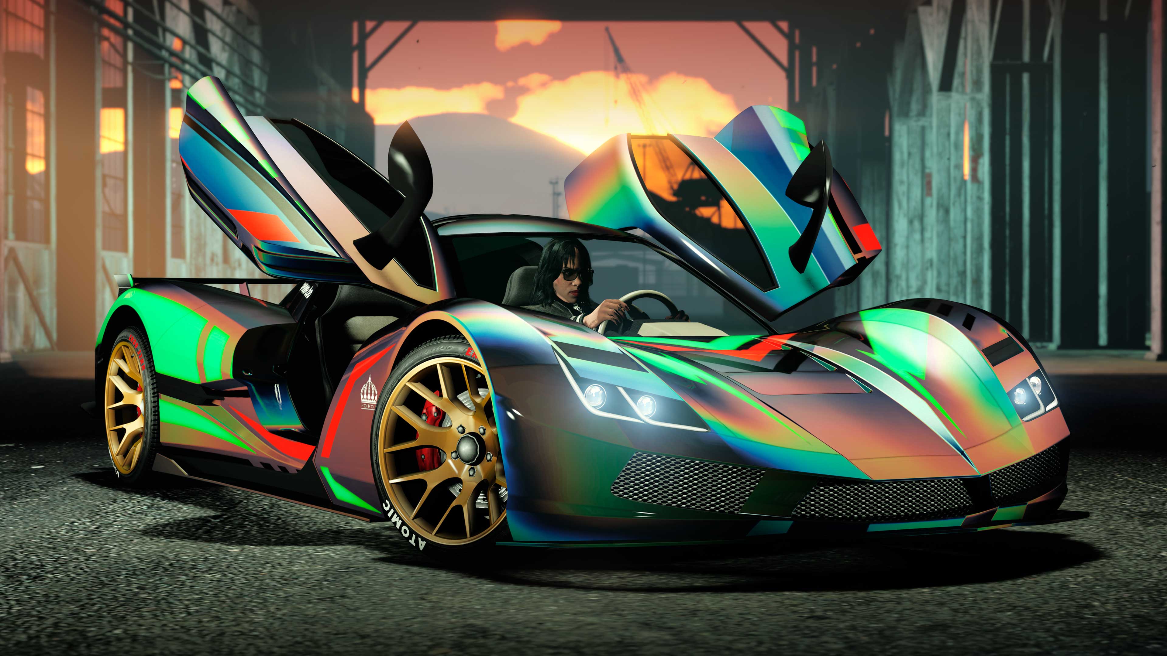 An Överflöd Suzume with scissor doors open, flaunts its ‘Cyber Graphics’ livery. 