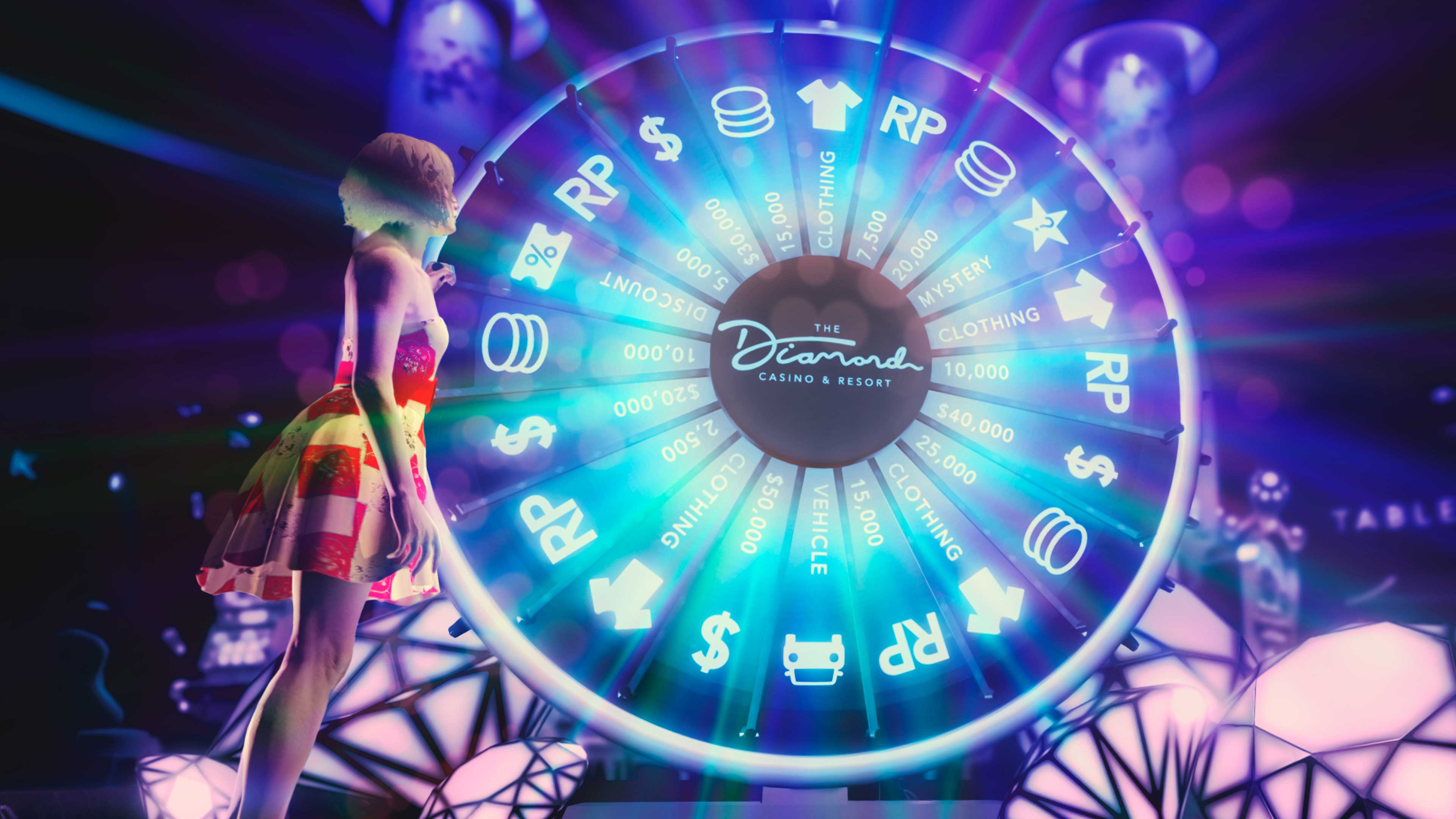 The Diamond Casino and Resort Lucky Wheel shines brightly. 