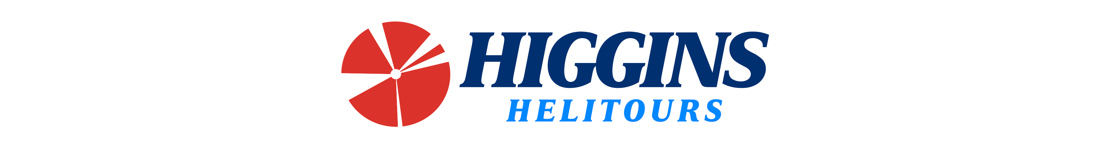 Higgins Helitours logo with a red propeller. 