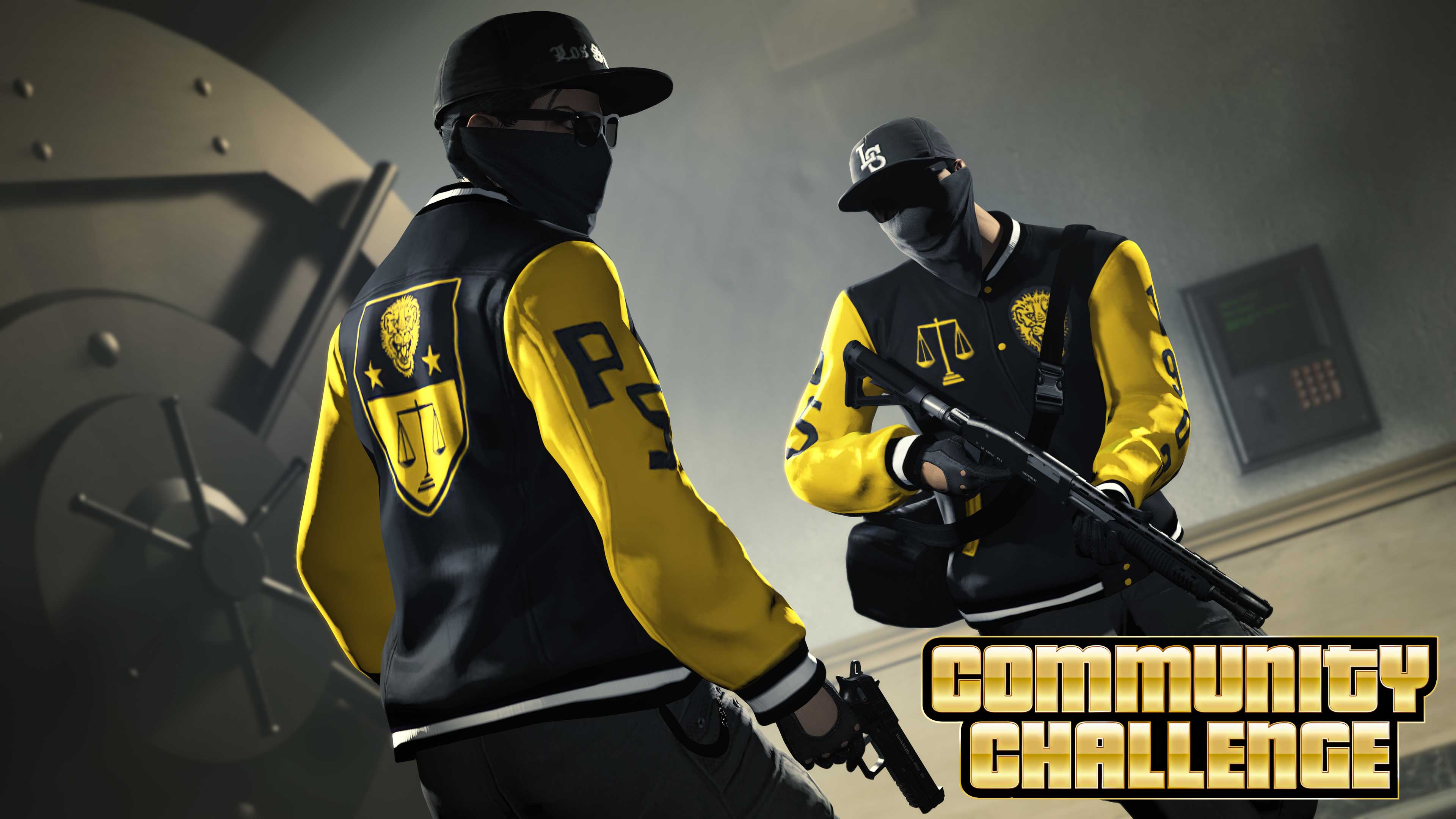2 armed masked characters wearing the Pacific Standard Varsity Jacket.