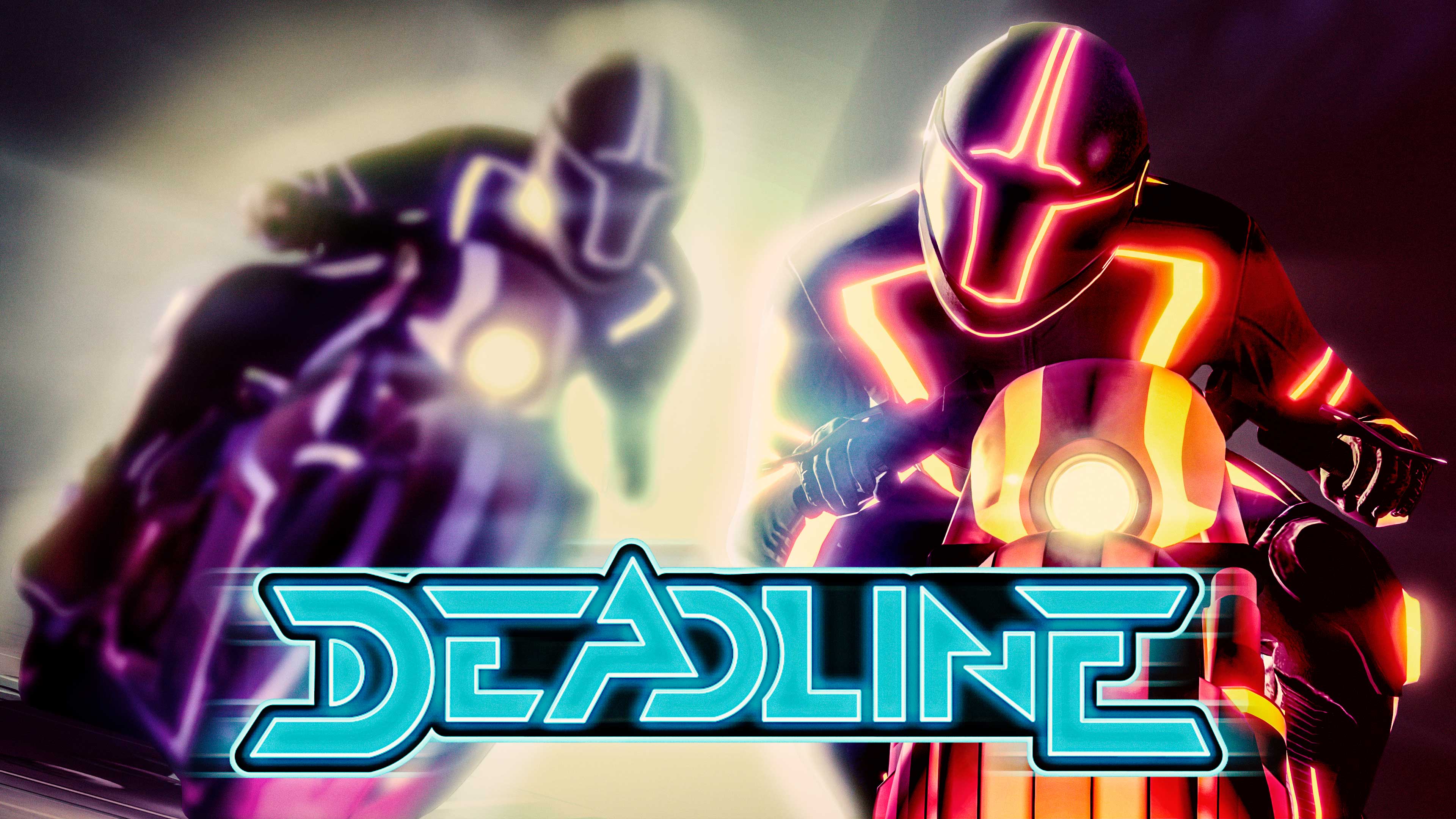Deadline event poster featuring two GTA characters wearing riding outfits with neon light details, one blue, the other orange. Both ride their color-matched Nagasaki Shotaro motorcycles.