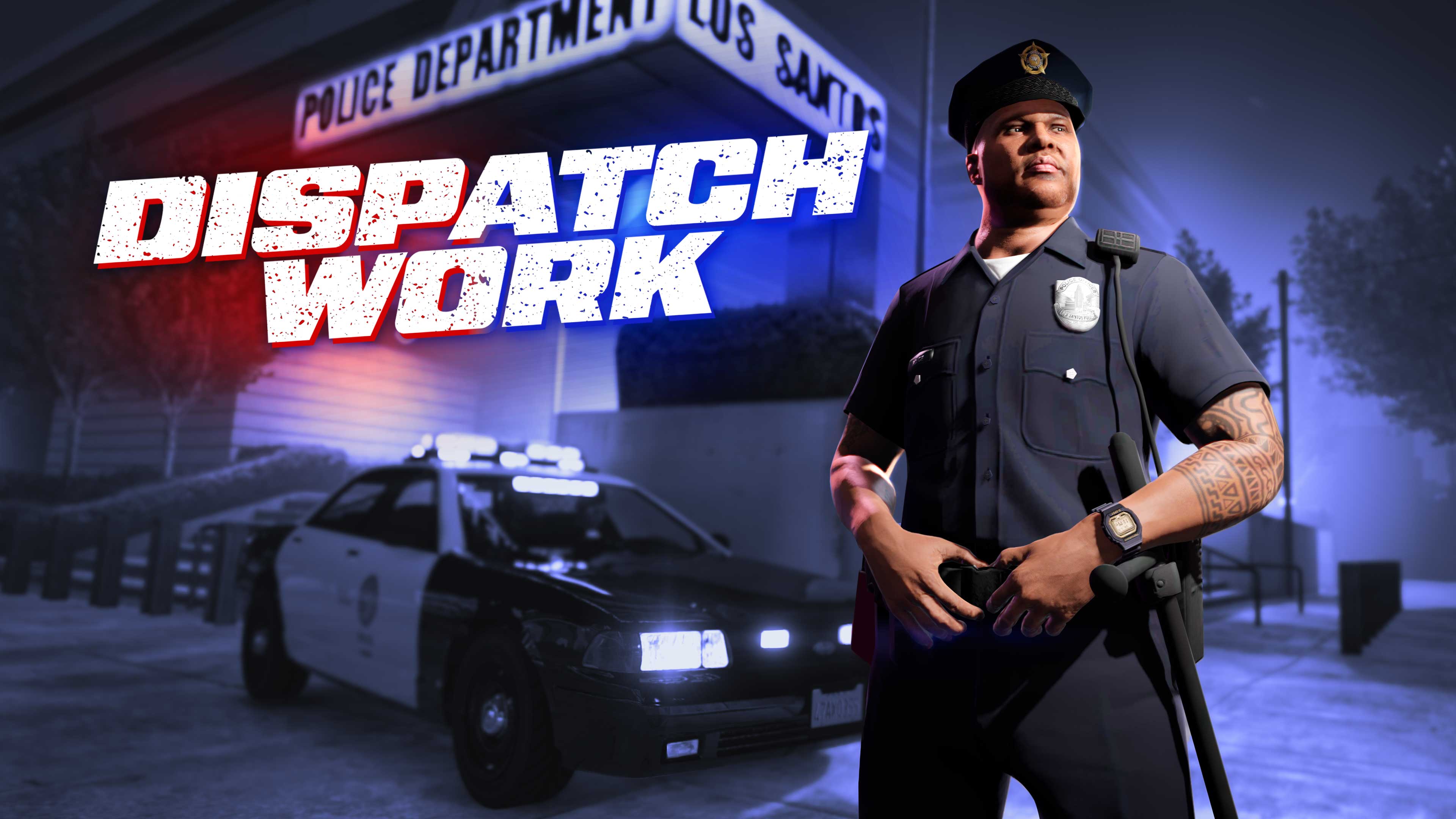 Dispatch Work event poster featuring Vincent from LSPD.